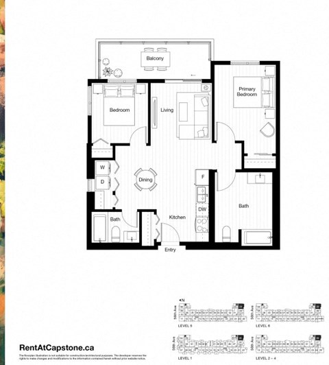 Floor plan for 2 beds, 2 baths, 871 sqft